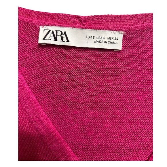 ZARA Pink Linen Knit Sleeveless Cardigan Sweater Top Boho Festival Barbiecore S - Picture 9 of 11